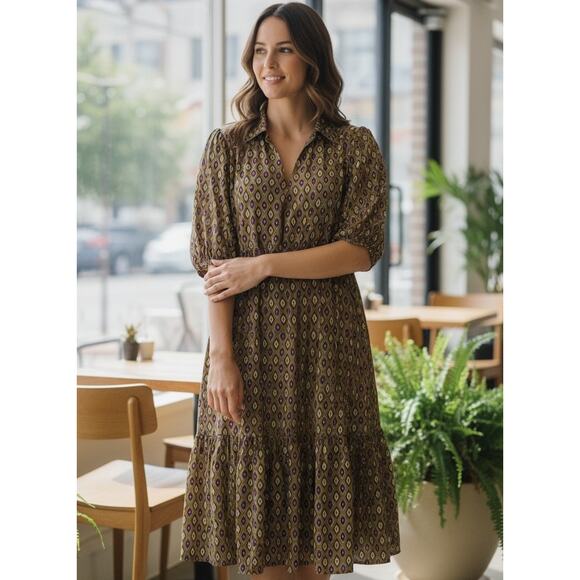 Calista Dresses & Skirts - Calista Midi Shirt Dress in a Geometric Medallion Print, Women's Size S